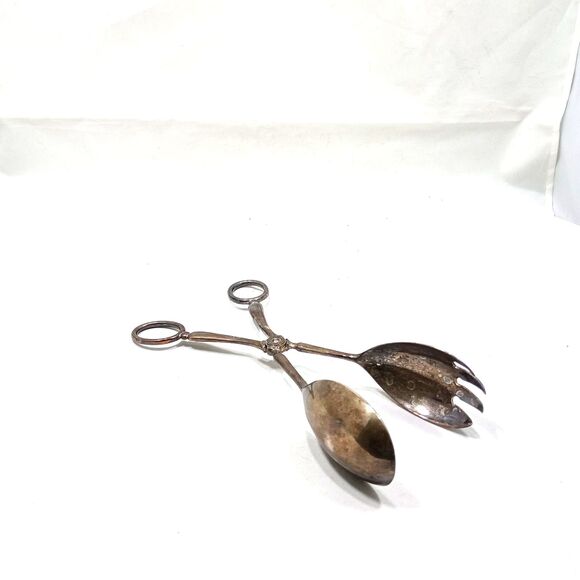 Vintage EP Zinc Alloy Silver Plated Salad Tongs Serving Tongs Made in Italy - Picture 2 of 5